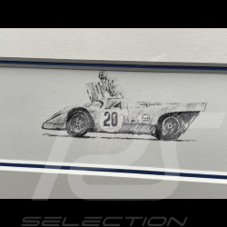 Cadre Steve McQueen Porsche 917K n° 20 24h Le Mans 1970 Cadre en Bois Noir avec esquisse 40 x 50 cm - Uli Ehret