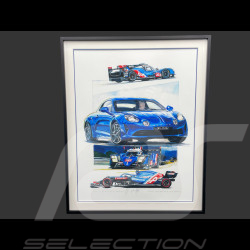 Cadre Alpine A110 / A521 F1 / A480 LMP1 n° 36 / A424 n° 36 Cadre en Bois Noir avec esquisse 40 x 50 cm - Uli Ehret