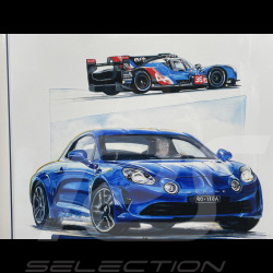 Alpine Rahmen A110 / A521 F1 / A480 LMP1 n° 36 / A424 n° 36 Schwarzer Holzrahmen mit Skizze 40 x 50 cm - Uli Ehret