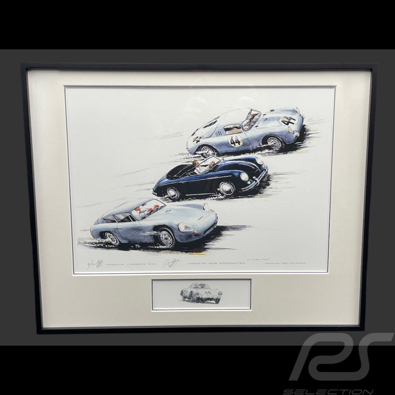 Porsche Rahmen 356 Abarth Carrera GTL / 356 Speedster / 550 A Coupe Schwarzer Holzrahmen mit Skizze 40 x 50 cm - Uli Ehret