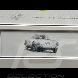 Porsche Rahmen 356 Abarth Carrera GTL / 356 Speedster / 550 A Coupe Schwarzer Holzrahmen mit Skizze 40 x 50 cm - Uli Ehret