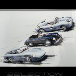 Porsche Rahmen 356 Abarth Carrera GTL / 356 Speedster / 550 A Coupe Schwarzer Holzrahmen mit Skizze 40 x 50 cm - Uli Ehret