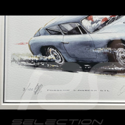 Porsche Frame 356 Abarth Carrera GTL / 356 Speedster / 550 A Coupe Black Wooden Frame with Sketch 40 x 50 cm - Uli Ehret