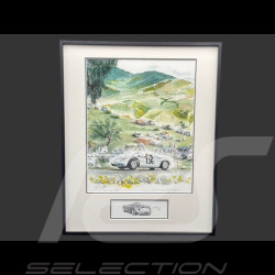 Porsche Rahmen RS61 n° 126 Stirling Moss Targa Florio 1961 Schwarzer Holzrahmen mit Skizze 40 x 50 cm - Uli Ehret