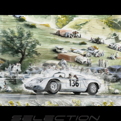 Cadre Porsche RS61 n° 126 Stirling Moss Targa Florio 1961 Cadre en Bois Noir avec esquisse 40 x 50 cm - Uli Ehret