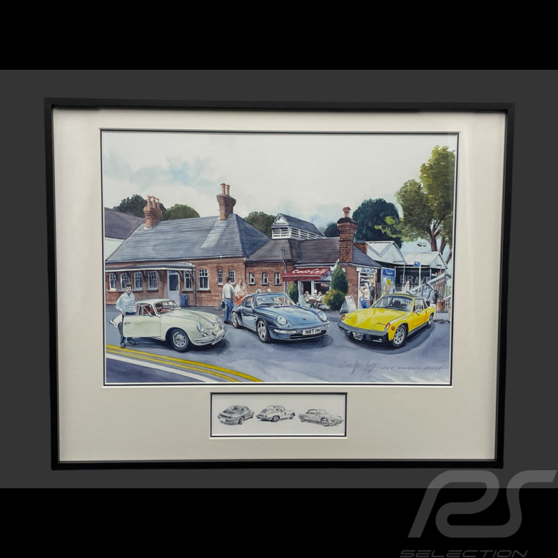 Cadre Porsche 356 / 911 Type 993 / 914 Cadre en Bois Noir avec esquisse 40 x 50 cm - Uli Ehret