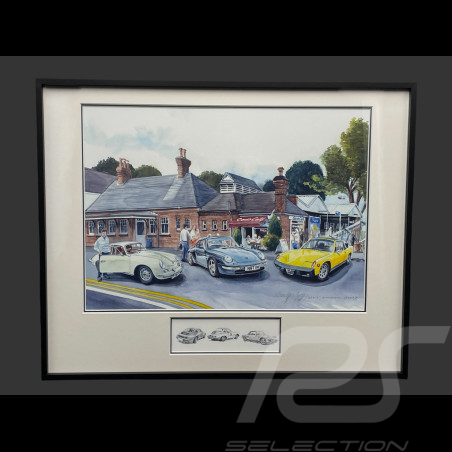 Porsche Rahmen 356 / 911 Typ 993 / 914 Schwarzer Holzrahmen mit Skizze 40 x 50 cm - Uli Ehret