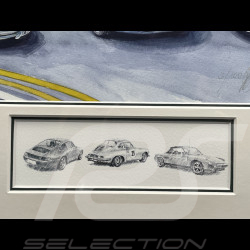 Porsche Frame 356 / 911 Type 993 / 914 Black Wooden Frame with Sketch 40 x 50 cm - Uli Ehret