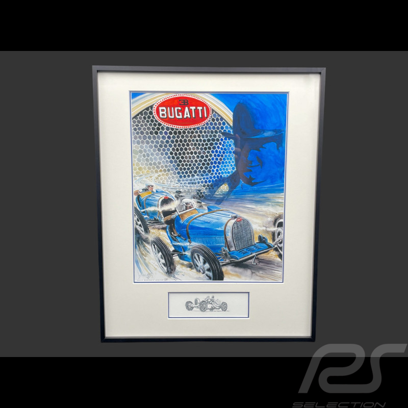 Bugatti Frame T35 1924 Ettore Bugatti Black Wooden Frame with Sketch 40 x 50 cm - Uli Ehret