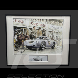 Porsche Frame 550A / 4RS Coupé n° 25 24h Le Mans 1956 Black Wooden Frame with Sketch 40 x 50 cm - Uli Ehret