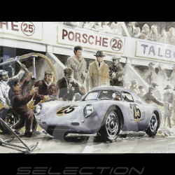 Porsche Frame 550A / 4RS Coupé n° 25 24h Le Mans 1956 Black Wooden Frame with Sketch 40 x 50 cm - Uli Ehret