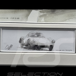 Porsche Frame 550A / 4RS Coupé n° 25 24h Le Mans 1956 Black Wooden Frame with Sketch 40 x 50 cm - Uli Ehret
