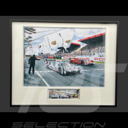 Cadre Porsche 919 Hybrid n° 19 Vainqueur 24h Le Mans 2015 Cadre en Bois Noir avec esquisse 40 x 50 cm - Uli Ehret