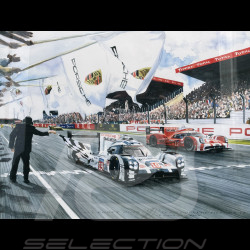 Porsche Rahmen 919 Hybrid n° 19 Sieger 24h Le Mans 2015 Schwarzer Holzrahmen mit Skizze 40 x 50 cm - Uli Ehret
