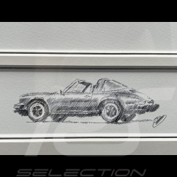 Cadre Porsche 911 Targa SC Bleue Cadre en Bois Noir avec esquisse 40 x 50 cm - Uli Ehret
