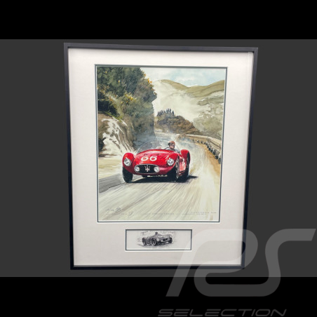 Maserati Frame A6 GCS n° 66 Juan Manuel Fangio Targa Florio 1953 Black Wooden Frame with Sketch 40 x 50 cm - Uli Ehret