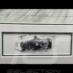 Maserati Rahmen A6 GCS n° 66 Juan Manuel Fangio Targa Florio 1953 Schwarzer Holzrahmen mit Skizze 40 x 50 cm - Uli Ehret