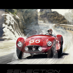Cadre Maserati A6 GCS n° 66 Juan Manuel Fangio Targa Florio 1953 Cadre en Bois Noir avec esquisse 40 x 50 cm - Uli Ehret