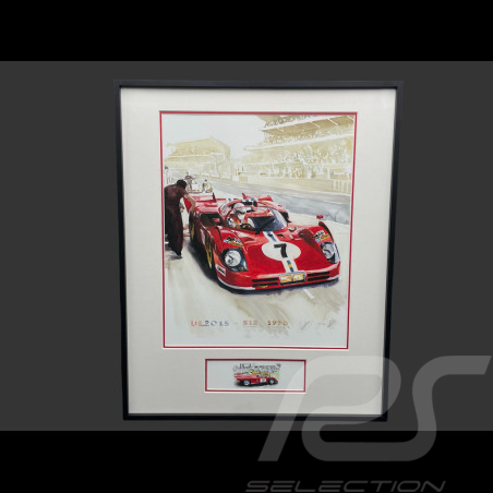 Ferrari Rahmen 512 S n° 7 24h Le Mans 1970 Schwarzer Holzrahmen mit Skizze 40 x 50 cm - Uli Ehret