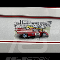 Cadre Ferrari 512 S n° 7 24h Le Mans 1970 Cadre en Bois Noir avec esquisse 40 x 50 cm - Uli Ehret