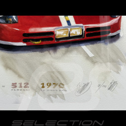 Ferrari Frame 512 S n° 7 24h Le Mans 1970 Black Wooden Frame with Sketch 40 x 50 cm - Uli Ehret