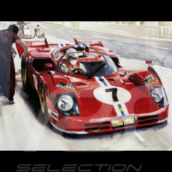 Ferrari Frame 512 S n° 7 24h Le Mans 1970 Black Wooden Frame with Sketch 40 x 50 cm - Uli Ehret