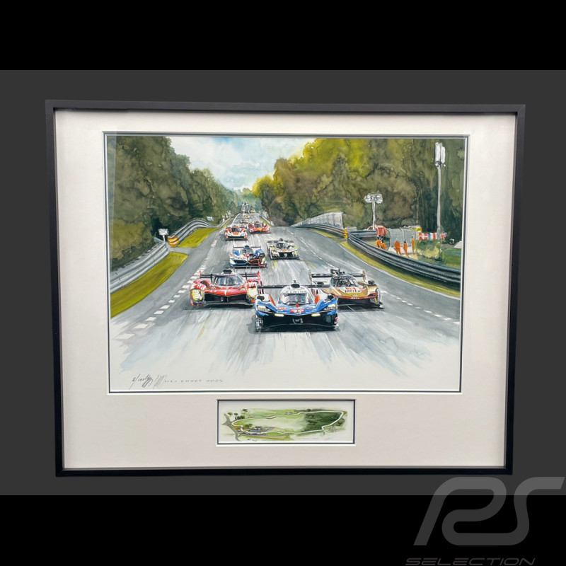 24h Le Mans Rahmen 2025 Verbrechenszeit Schwarzer Holzrahmen mit Skizze 40 x 50 cm - Uli Ehret