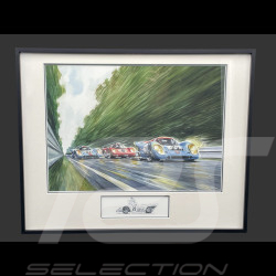 Steve McQueen Frame Porsche 917 KH n° 21 24h Le Mans 1970 Black Wooden Frame with Sketch 40 x 50 cm - Uli Ehret