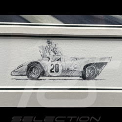 Steve McQueen Rahmen Porsche 917 KH n° 21 24h Le Mans 1970 Schwarzer Holzrahmen mit Skizze 40 x 50 cm - Uli Ehret