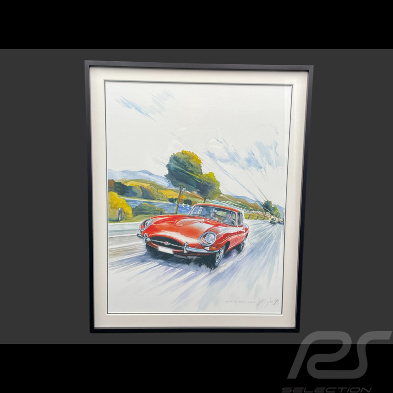 Jaguar Rahmen E-Type Rot Schwarzer Holzrahmen 40 x 50 cm - Uli Ehret