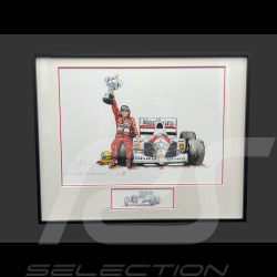 Ayrton Senna Frame McLaren MP4/4 Brazilian GP 1988 F1 Black Wooden Frame with Sketch 40 x 50 cm - Uli Ehret