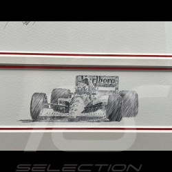 Ayrton Senna Rahmen McLaren MP4/4 GP Brasilien 1988 F1 Schwarzer Holzrahmen mit Skizze 40 x 50 cm - Uli Ehret