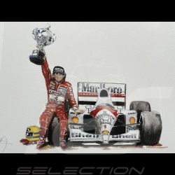 Ayrton Senna Frame McLaren MP4/4 Brazilian GP 1988 F1 Black Wooden Frame with Sketch 40 x 50 cm - Uli Ehret