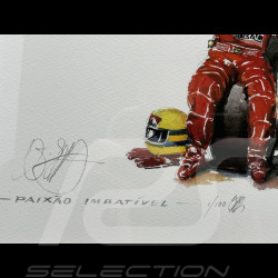 Ayrton Senna Rahmen McLaren MP4/4 GP Brasilien 1988 F1 Schwarzer Holzrahmen mit Skizze 40 x 50 cm - Uli Ehret