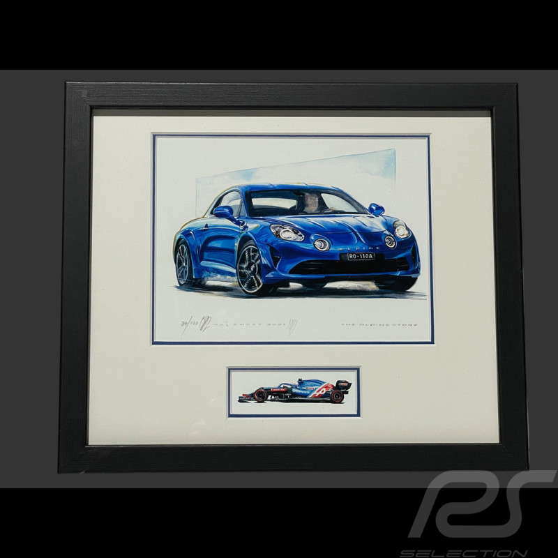 Alpine Rahmen A110 2018 Schwarzer Holzrahmen mit Skizze 25 x 30 cm - Uli Ehret