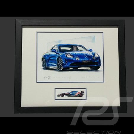 Cadre Alpine A110 2018 Cadre en Bois Noir avec esquisse 25 x 30 cm - Uli Ehret
