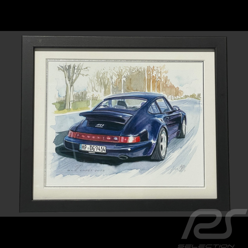 Porsche Frame 911 Type 964 30th Anniversary Edition 911 Black Wooden Frame with Sketch 25 x 30 cm - Uli Ehret