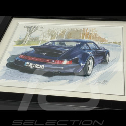 Porsche Rahmen 911 Typ 964 30-Jähriges Jubiläumsedition 911 Schwarzer Holzrahmen mit Skizze 25 x 30 cm - Uli Ehret