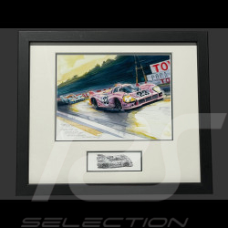Cadre Porsche 917/20 Cochon Rose n° 23 24H Le Mans 1971 Cadre en Bois Noir avec esquisse 25 x 30 cm - Uli Ehret