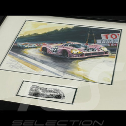 Porsche Frame 917/20 Pink Pig n° 23 24H Le Mans 1971 Black Wooden Frame with Sketch 25 x 30 cm - Uli Ehret