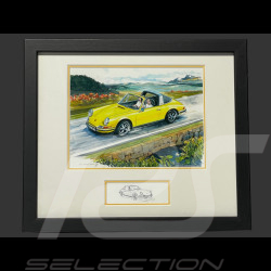 Porsche Frame 911 Targa Yellow 1973 Black Wooden Frame 25 x 30 cm - Uli Ehret