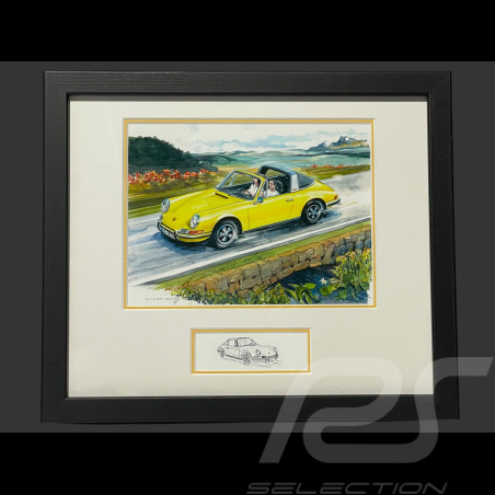 Porsche Frame 911 Targa Yellow 1973 Black Wooden Frame 25 x 30 cm - Uli Ehret