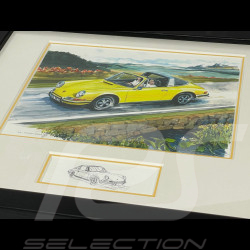 Porsche Frame 911 Targa Yellow 1973 Black Wooden Frame 25 x 30 cm - Uli Ehret