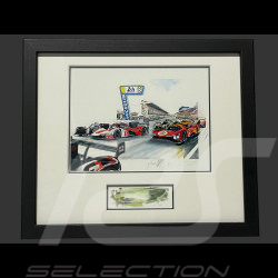 Porsche Rahmen 963 Penske n° 5 / Ferrari 499P n° 50 24H Le Mans 2023 Schwarzer Holzrahmen mit Skizze 25 x 30 cm - Uli Ehret