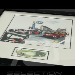 Cadre Porsche 963 Penske n° 5 / Ferrari 499P n° 50 24H Le Mans 2023 Cadre en Bois Noir avec esquisse 25 x 30 cm - Uli Ehret