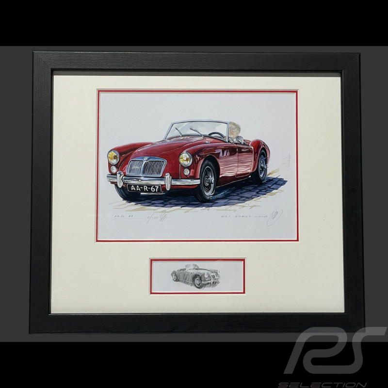 MG A Frame 1955 Black Wooden Frame with Sketch 25 x 30 cm - Uli Ehret
