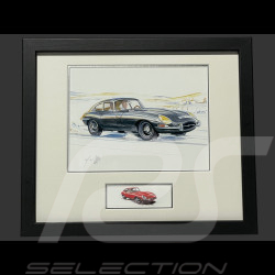 Cadre Jaguar Type E Série 1 1961 Cadre en Bois Noir avec esquisse 25 x 30 cm - Uli Ehret