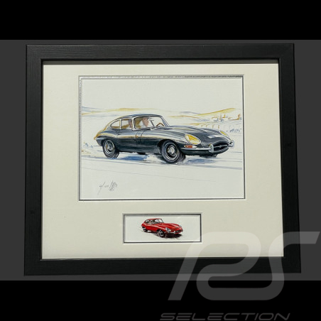 Cadre Jaguar Type E Série 1 1961 Cadre en Bois Noir avec esquisse 25 x 30 cm - Uli Ehret