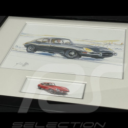 Jaguar Frame Type E Serie 1 1961 Black Wooden Frame with Sketch 25 x 30 cm - Uli Ehret