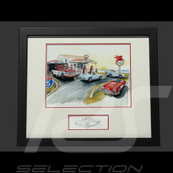 Chevrolet Rahmen Corvette C1 / C2 Stingray / Ford Abschleppwagen und LKW Schwarzer Holzrahmen mit Skizze 25 x 30 cm - Uli Ehret